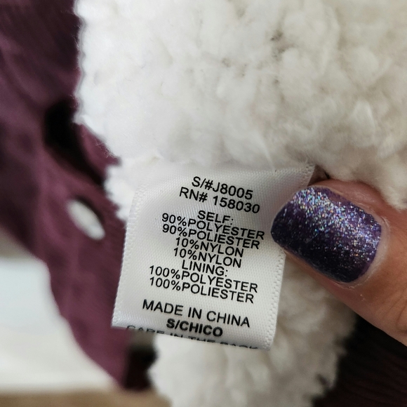 Love Tree | NWT Corduroy Sherpa Lined Jacket Plum Small - Picture 5 of 5